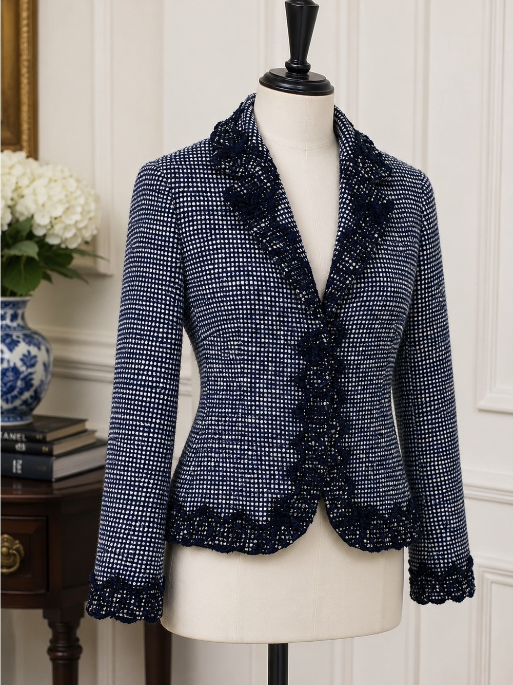 Laundry Shelli Segal Black Lace Trim Tweed Blazer